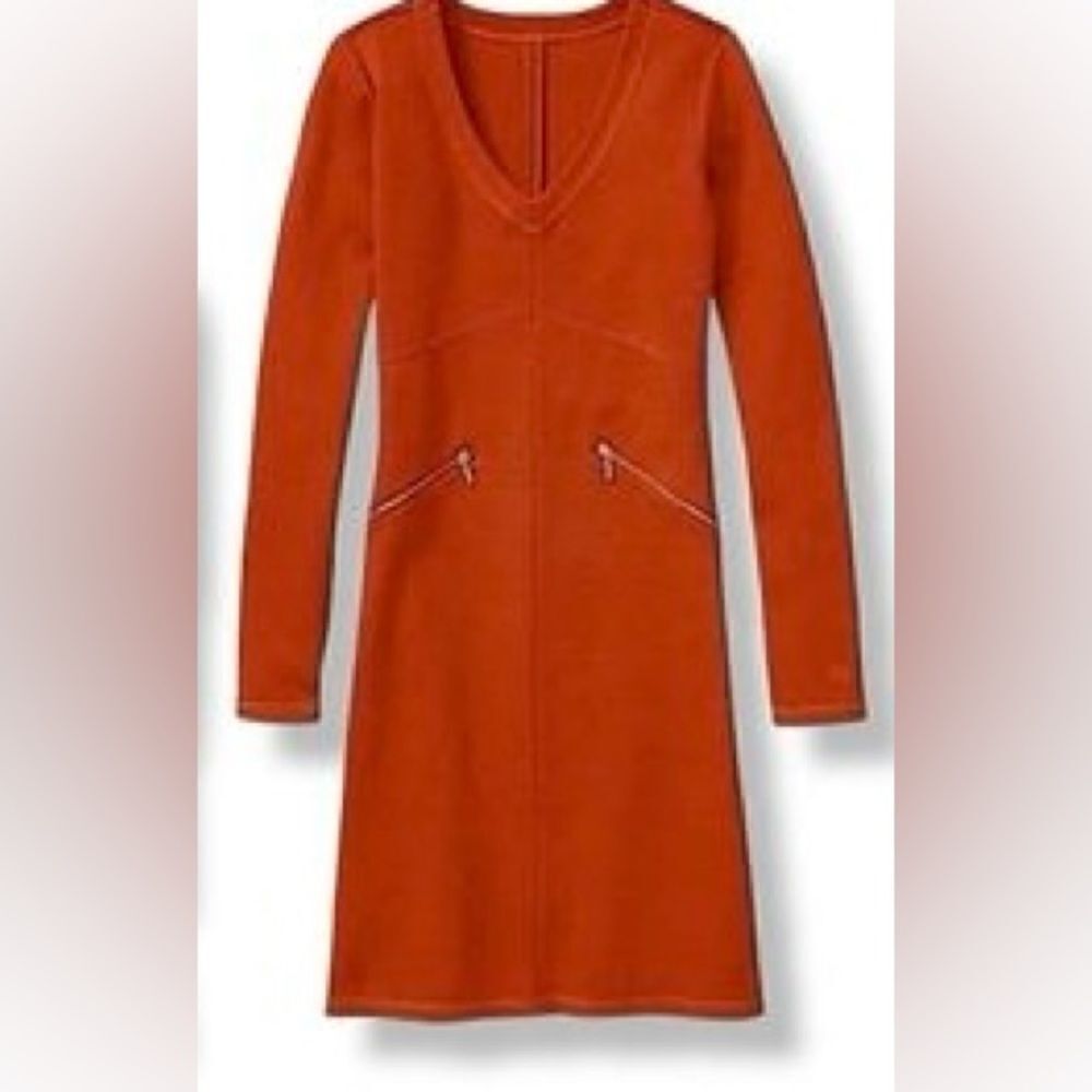 Athena Dress long sleeve Celebration zippers pockets V neck pullover orange Var